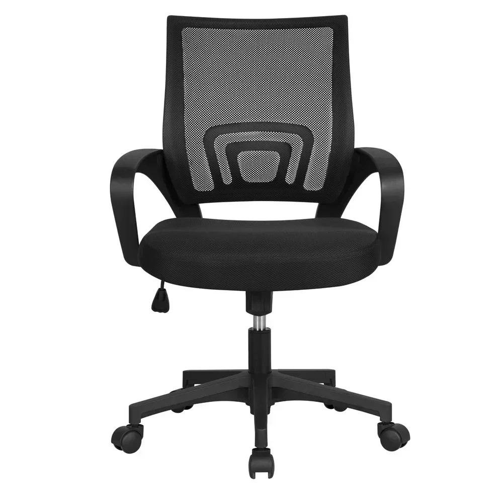 Black Office Chair Adjustable Mid Back Mesh Swivel Office Chair With Armrests Computer Armchair Furniture Chairs Gaming Cushion