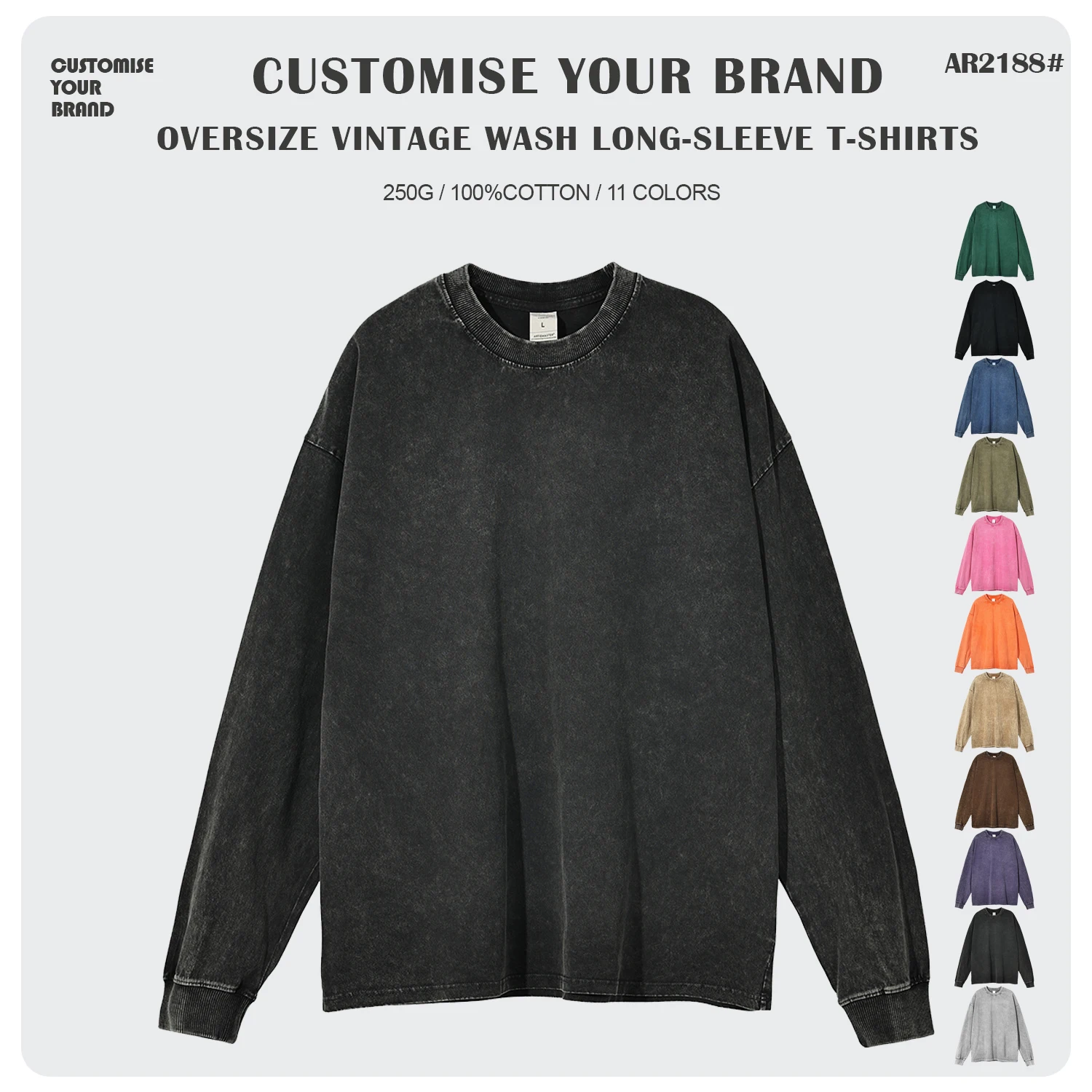 

Wholesale heavy weight Tshirts custom Graphic Long Sleeves Vintage Distressed Acid Wash blank Round Neck tees for man 100%cotton