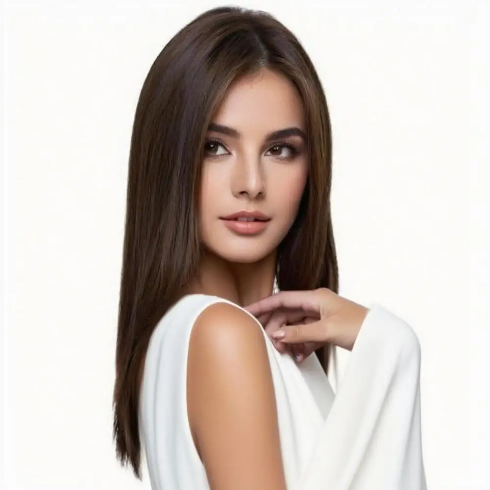Women's Synthetic Deep Brown Middle Part Bob Straight Hair Shoulders European and American Fashion Wig