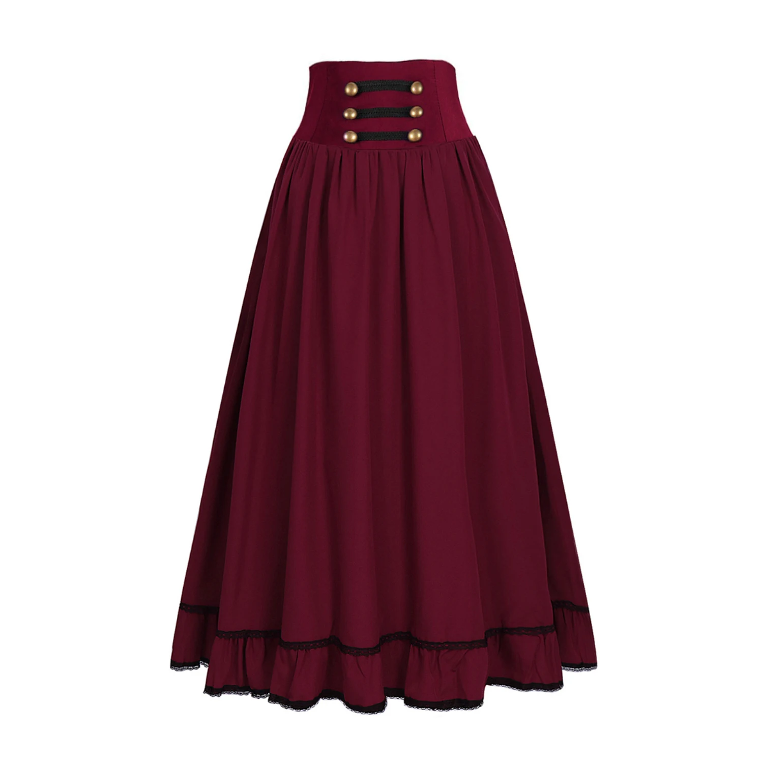 Women Skirt Victorian Maxi Skirt Vintage Renaissance High Waist Ruffled Hem A-Line Corset Pleated Casual Party Skirts Lady