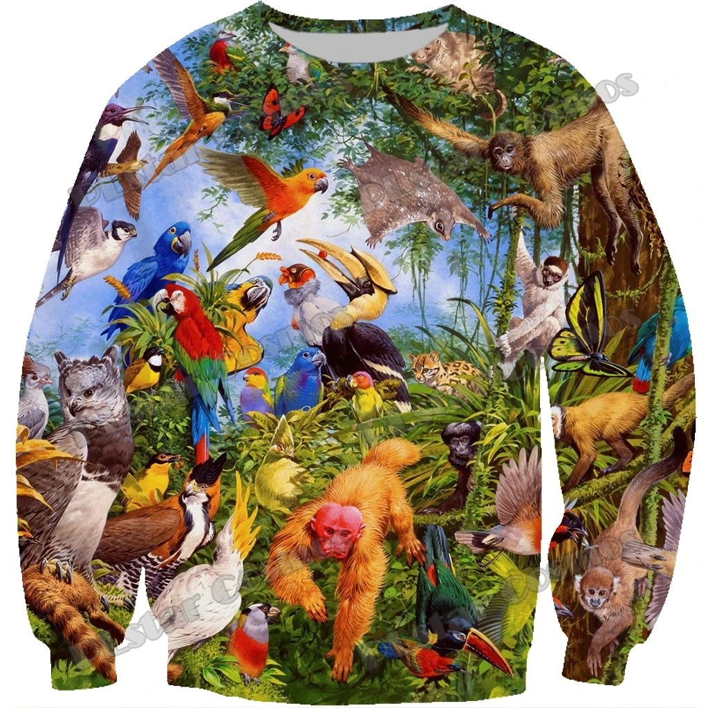 Animal World Parrot / Butterfly / Monkey 3D Printed Men's Crewneck Sweatshirt Autumn Unisex Casual Long sleeve Pullover HW38