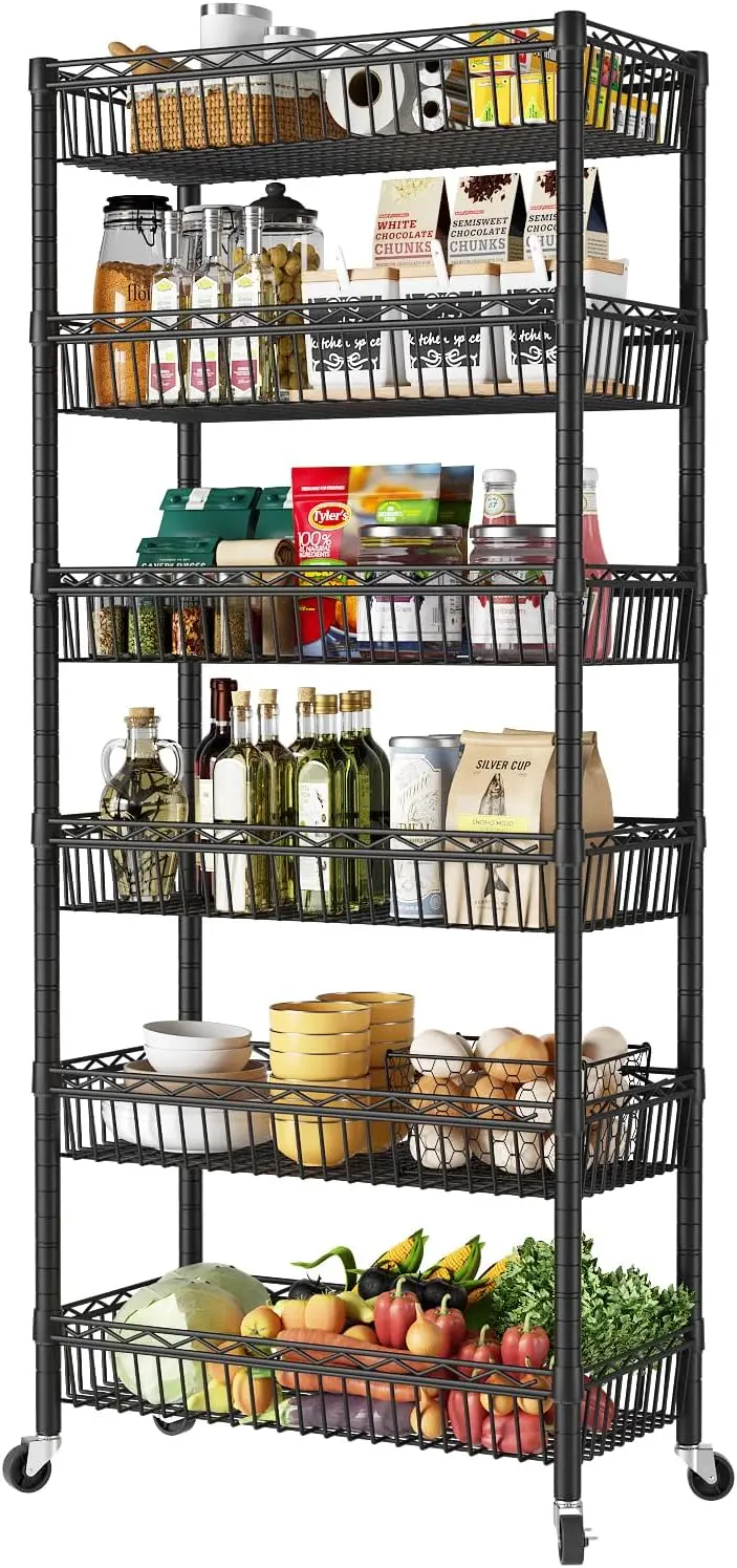 

Shelf 6 Tier Wire Shelving Unit Adjustable Storage Shelves Big Basket Rack for Garage Kitchen Office Pantry Laundry Room