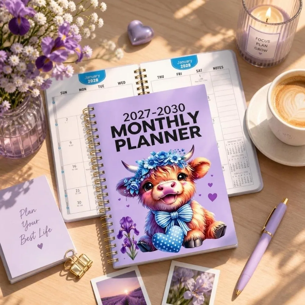 Beach Theme Cover 2027-2030 Monthly Calendar A5 Ocean Seashell Covered 4-Year Plan Book Spiral Bound Annual Calendar Notebook