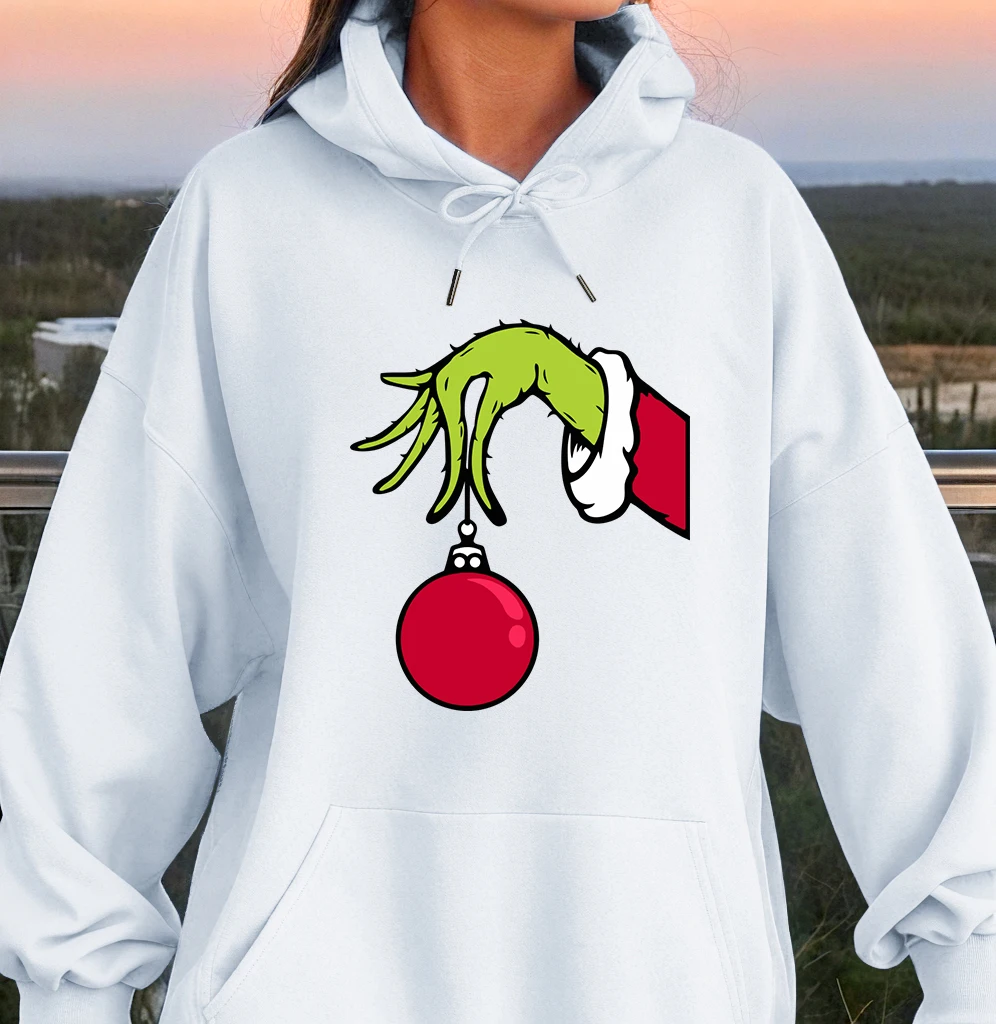 Green Haired Monsters Get Christmas Gifts Hoodie Woman Grinch Hoodies Warm Fleece Fur-Liner Women Hoody Casual Pullover