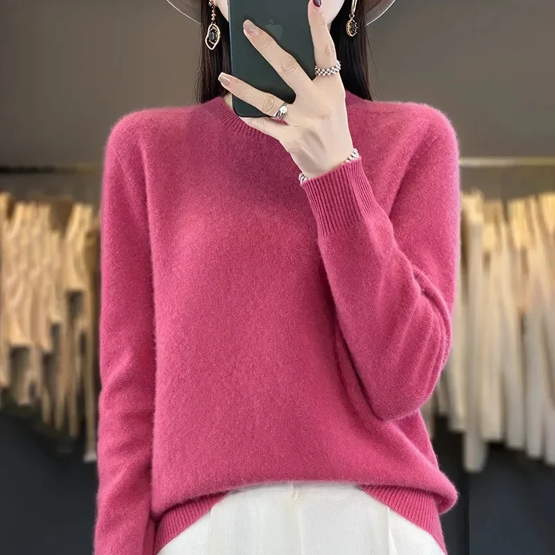 가을과 겨울의 새로운 캐시미어 스웨터 여성 스웨터 100% 메리노 울 패션 오목 가을 따뜻한 풀오버 탑