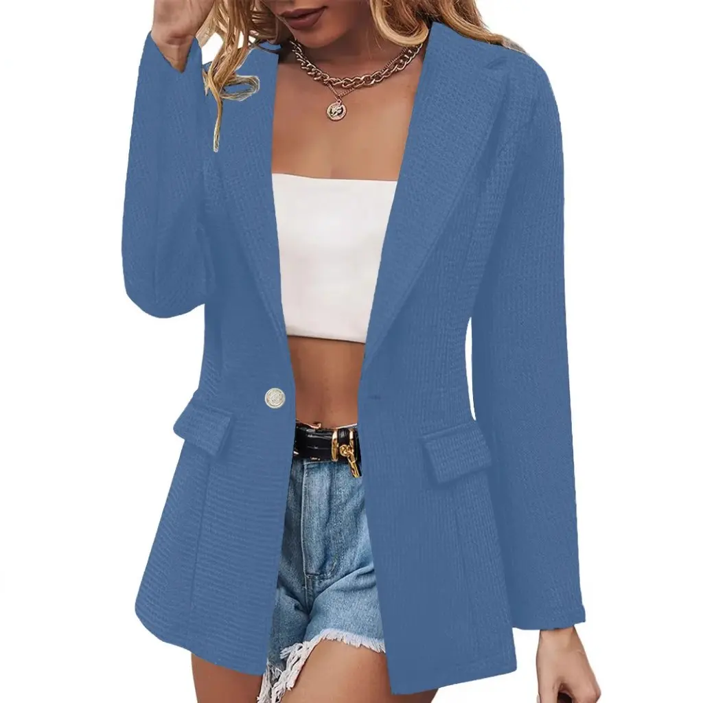 

Женский повседневный пиджак с длинными рукавами, однотонный модный дизайн с маленьким карманом в европейском и американском стиле от
