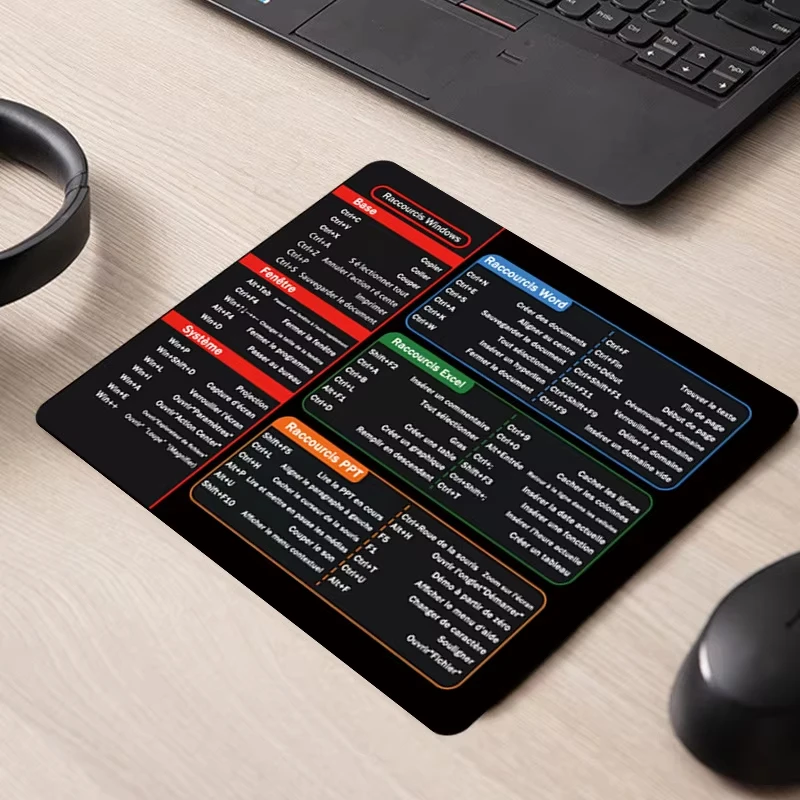 Français French Windows Excel PPT Word Shortcuts Keys Large Mouse Pad Desk Mat Cheat Sheet Mousepad Gaming Office Users Deskpad