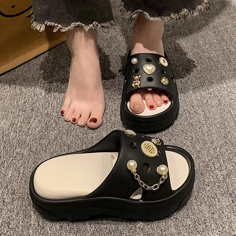 Women Summer Slippers EVA Clogs Shine Decoration Sandals Outdoor Garden Shoes Platform Slides Flip Flops Casual Slippers Female