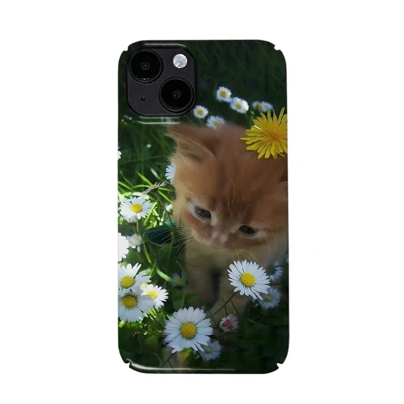 

INS White Daisy Little Cat Cartoon Phone Case for IPhone 16E 15 14 13 Pro Max 12 11 Pro Back Cover XS XR 7 8 PLUS SE 2020 Funda