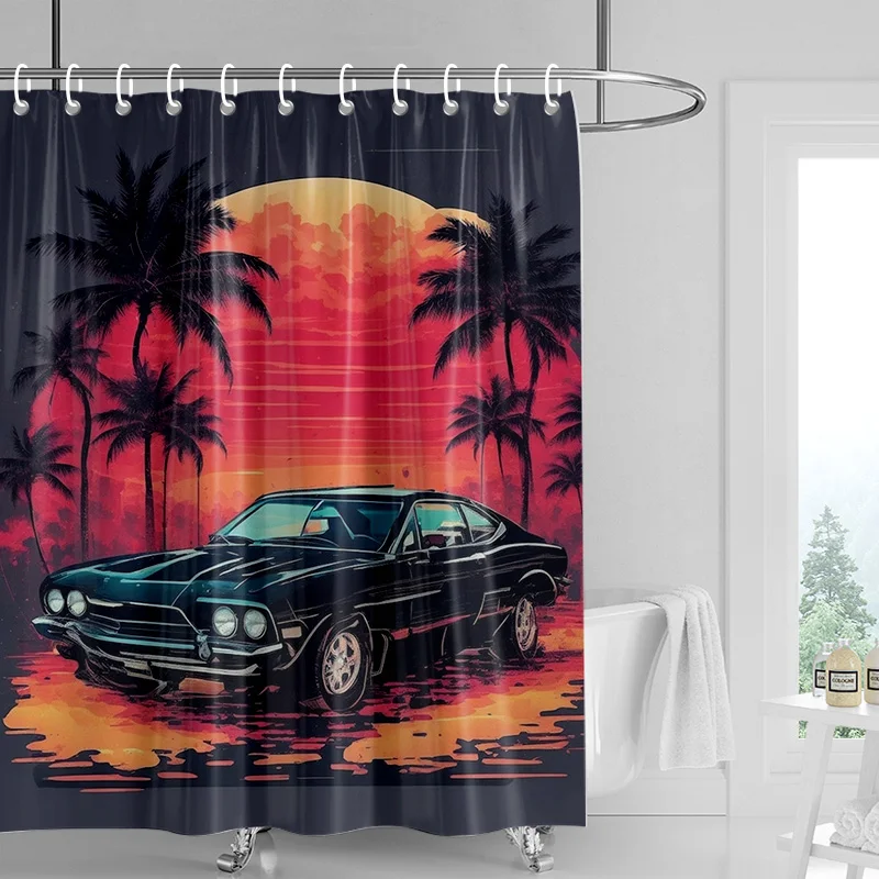 Car Cartoon Shower Curtain Waterproof Bathroom Curtain Bathroom Partition Curtain Universal Home Decor Ins Style