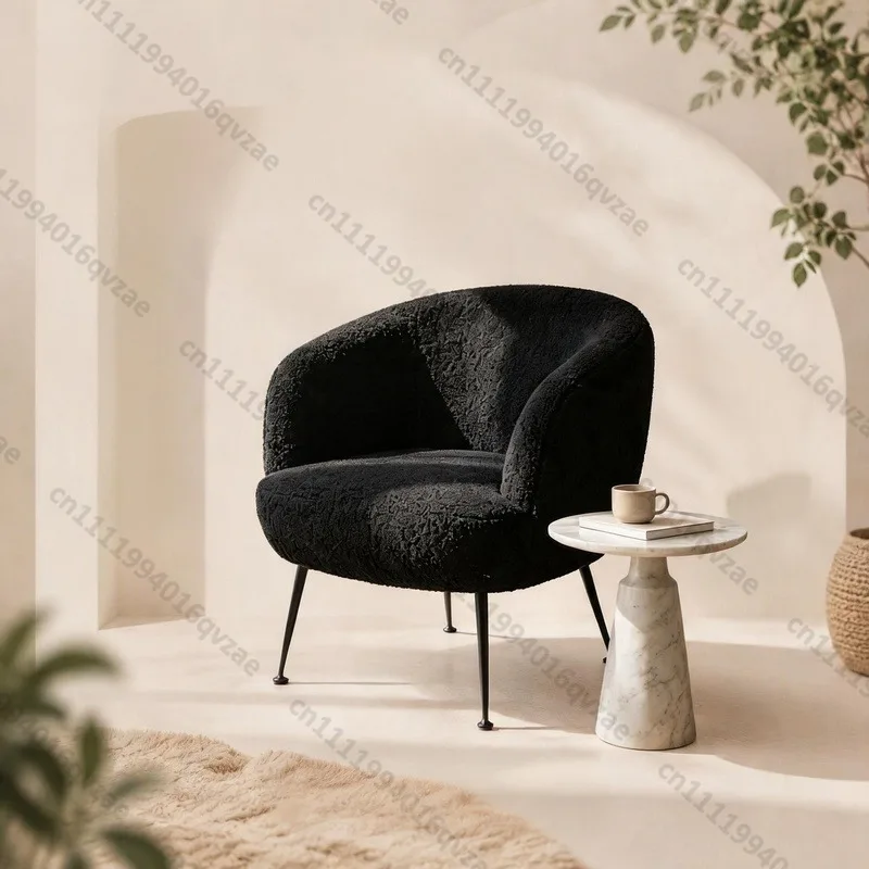 Luxury Modern Style Chair Imitation Black Lamb Wool Armchair for Living Room Furniture Design Living Room Armchair