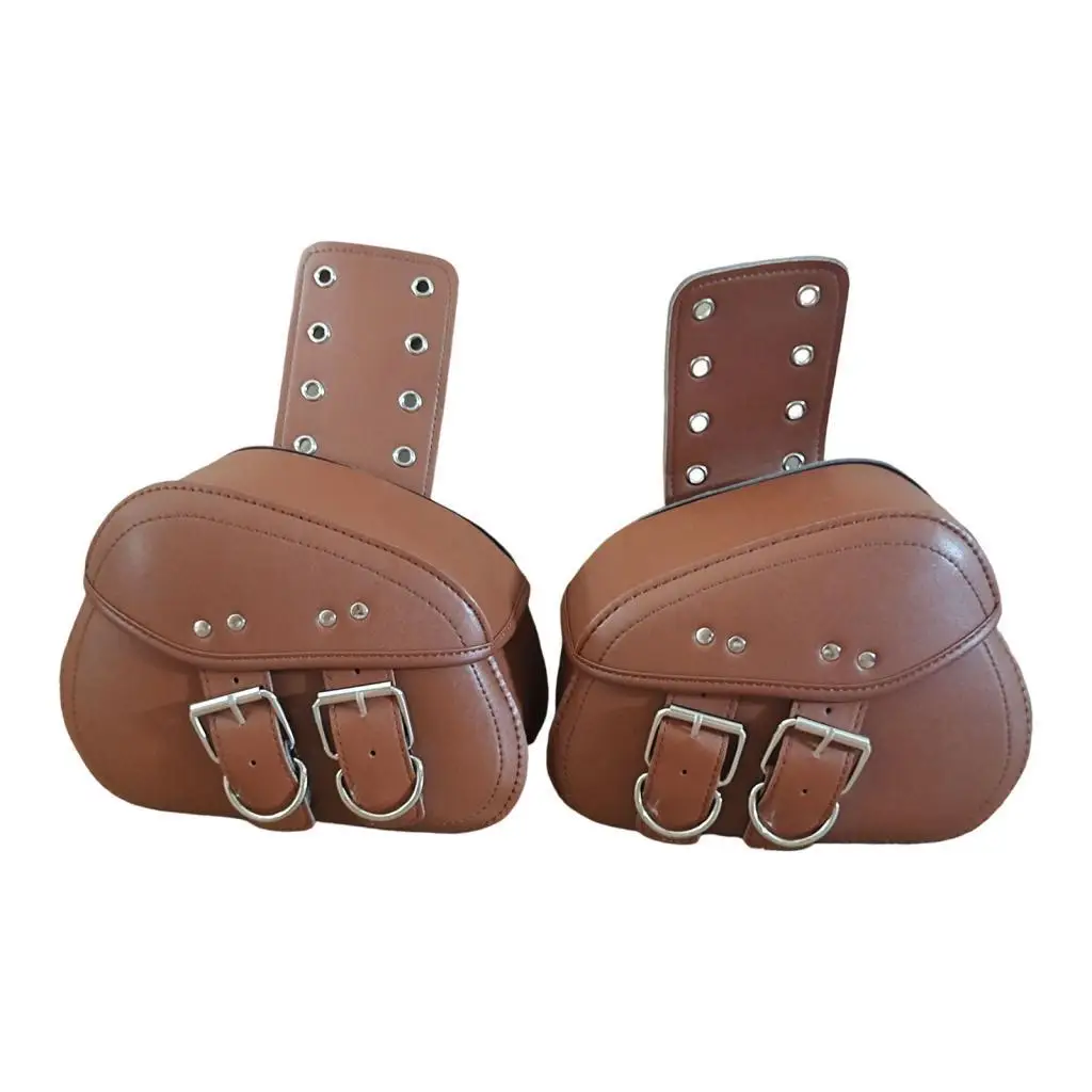 Sac de selle de moto en cuir marron résistant aux rayures, pochette à deux côtés