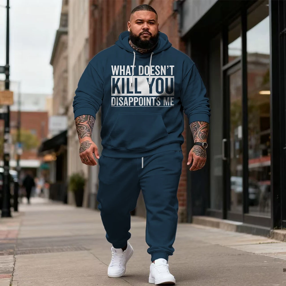 

S-9xl plus size Men's 2-Piece Hoodie Set with Funny Letter Slogans - Soft Fabric, Warm, Trendy Text Details