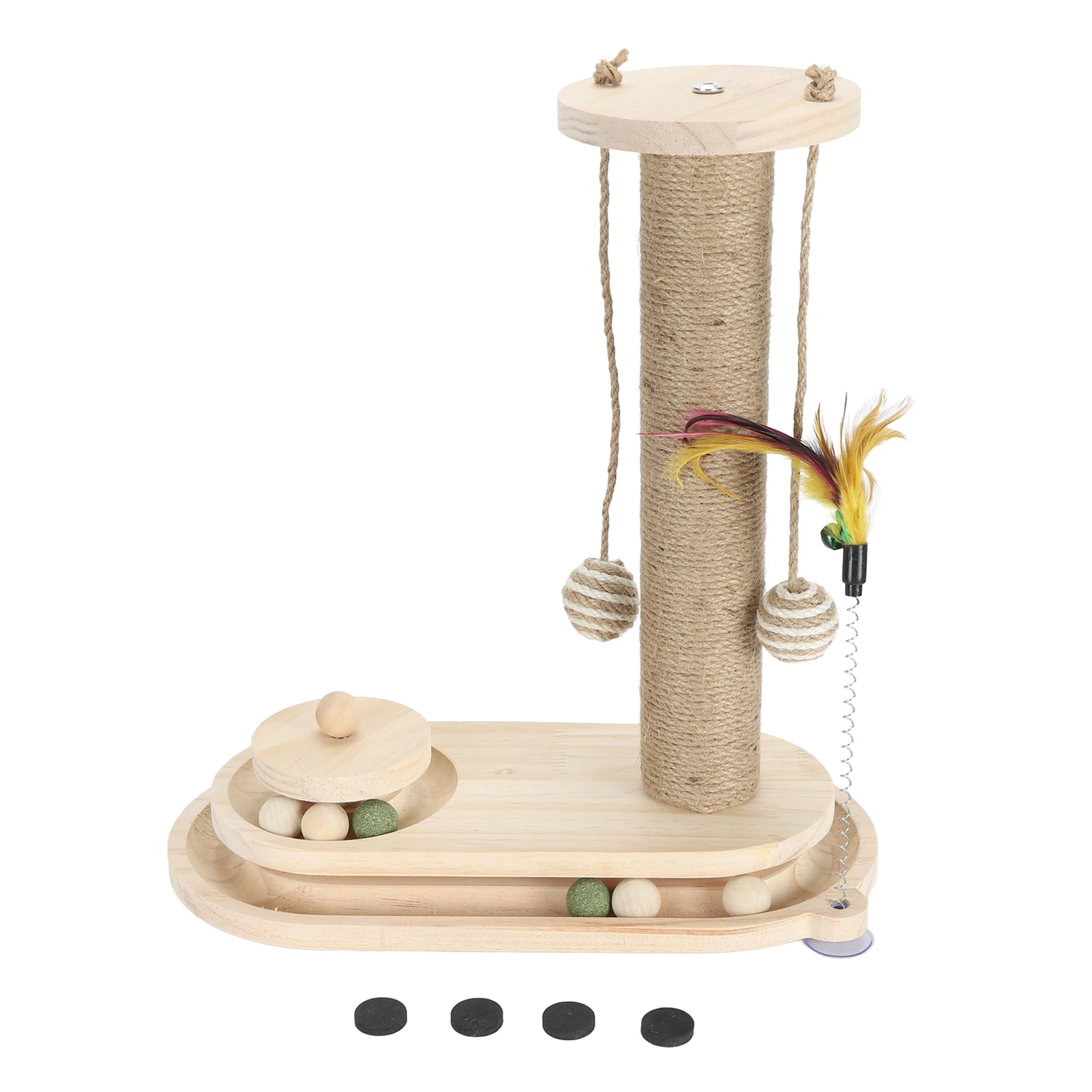 Cat Scratching Post 2 Layer Ball Track Interactive Tall Kitten Scratcher With Teasing Wand For Indoor Cats Oval Mushroom