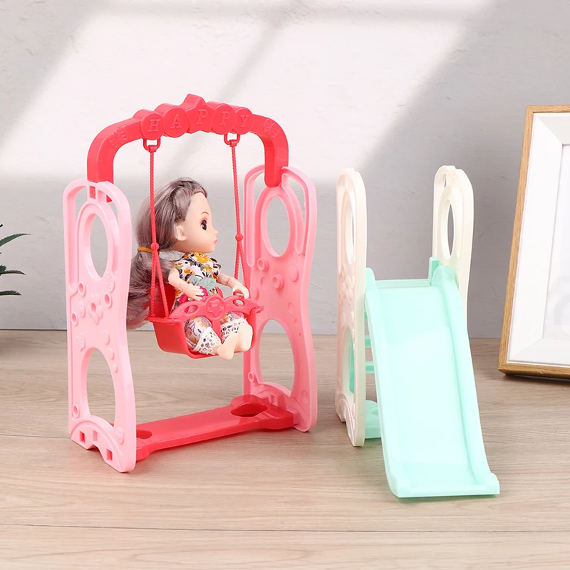 1Set Dollhouse Miniature Swing Slide Model Mini Simulation Doll House Outdoor Amusement Park Scene Decoration Toy Accessories