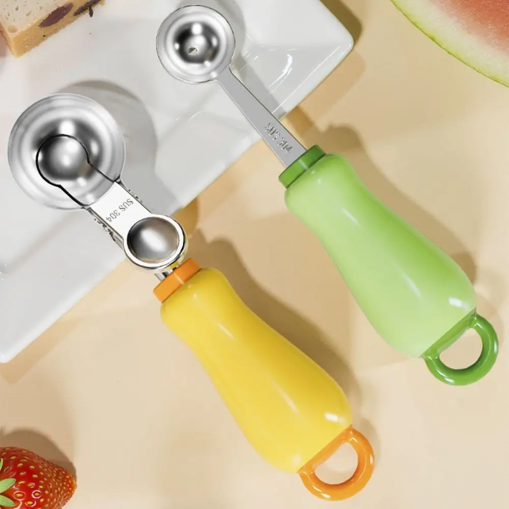 Creative Press Ice Cream Scoop Non-Stick Rust-proof Fruit Ball Spoon Comfort Grip Stainless Steel Ice Cream Digger Bar Use