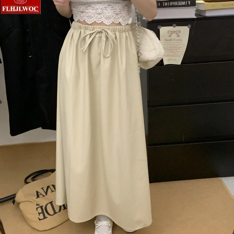 وهمية الجلود بولي تنورة تنورة عالية الخصر الرجعية مزاجه الفتيات النساء الموضة الأوروبية سيدة Shiring الخصر ربطة القوس فيونكة تنانير طويلة ماكسي
