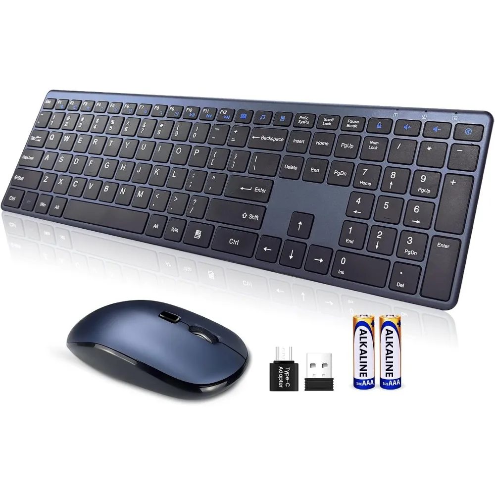 Slim 2.4G Wireless Keyboard & Mouse with Quiet Keys, 19 Multi-Media, 3 DPI, Ergonomic for PC/Laptop/Smart TV