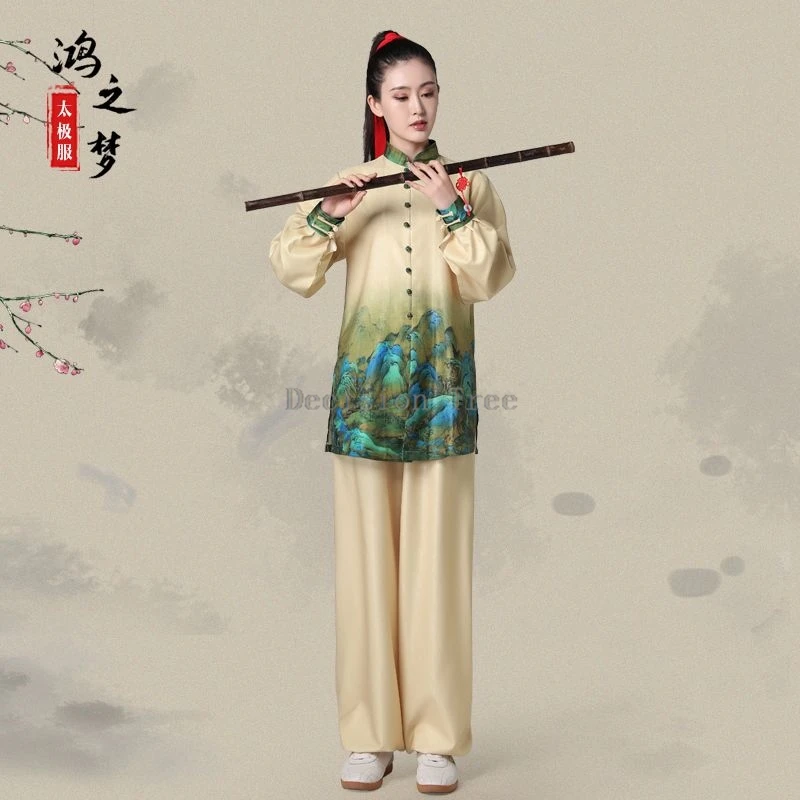 2025 vintage printed chinese tai chi garment chinese kungfu fitness clothing fashionable temperament tai chi performance costume