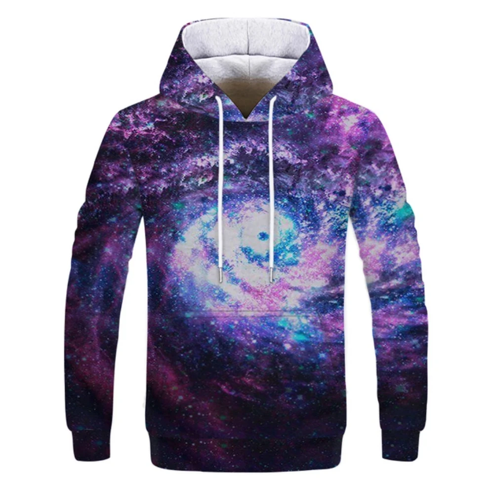 Space Galaxy Sweatshirt Men 3D Print Hoodie Women Loose Vintage Kids Long Sleeve Coat Purple Nebula Clothing