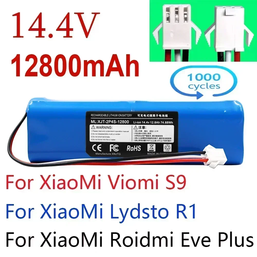 Substituição para xiaomi lydsto r1 roidmi eve mais viomi s9 robô aspirador de pó bateria capacidade 12800mah acessórios peças