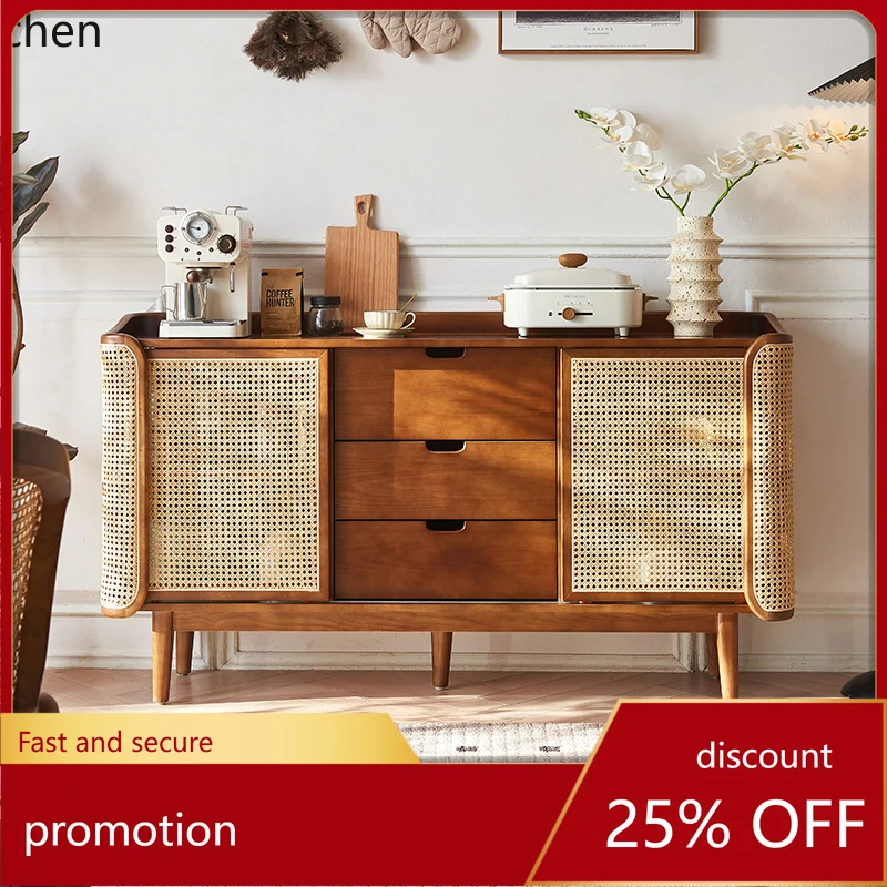 

HXL Solid Wood Sideboard Vintage Simple Modern Rattan Storage Cabinet Wall Storage Cabinet Living Room