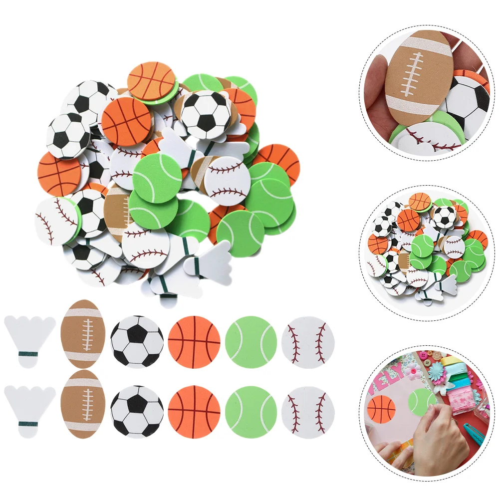 90 Pcs Self-Adhesive Sports Stickers Soccer Ball EVA Baseball DIY Theme Balls Tennis