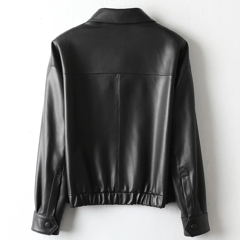 Blouson en cuir de mouton femme, décontracté, court, pour moto, 2024