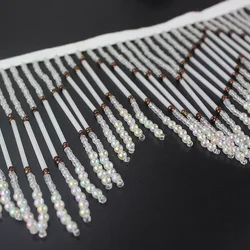 10cm Wide Chevron Beaded Fringe, Fashion Dress Costume Boutique Handbag Bead Fringe, Lampshade Fringe, Gold, Clear, Brown Fringe