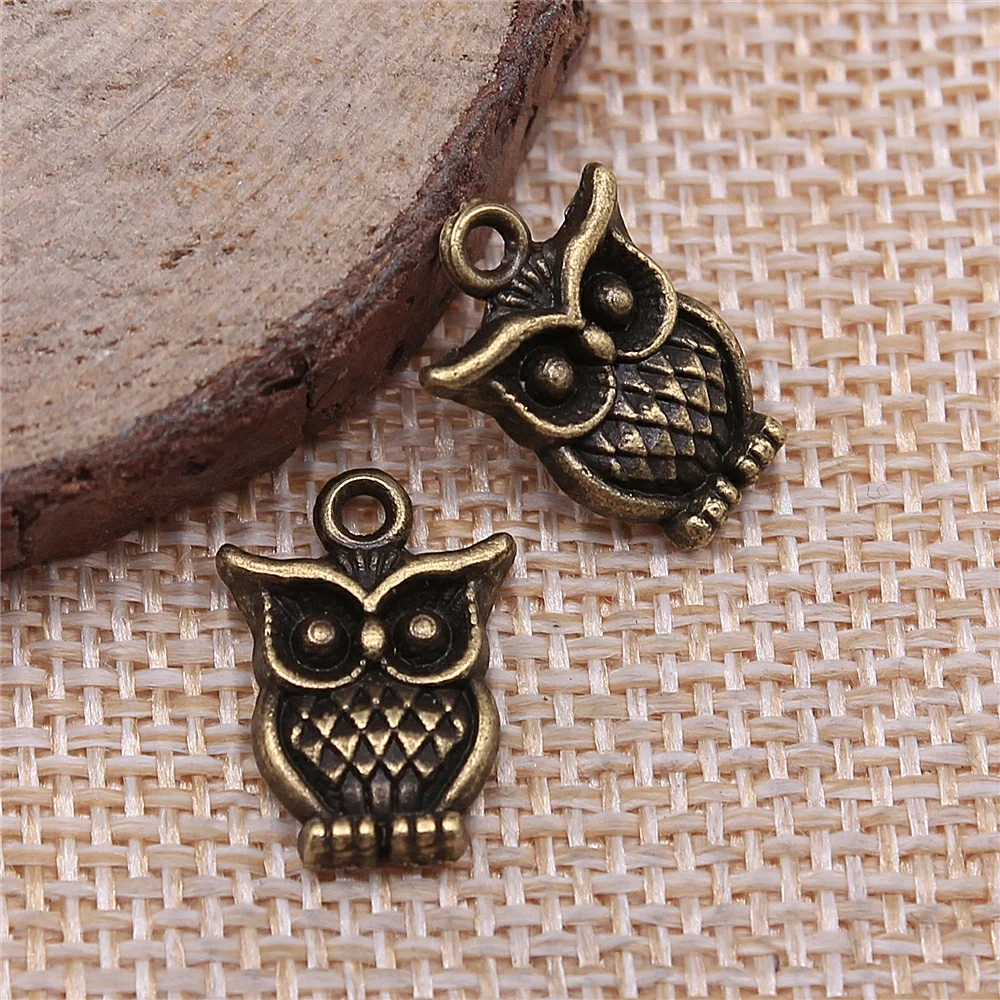 WYSIWYG 10pcs 16x12mm Charms Big Eyes Owl Antique Making Pendant Fit Vintage Tibetan Bronze Silver Color DIY Handmade Jewelry