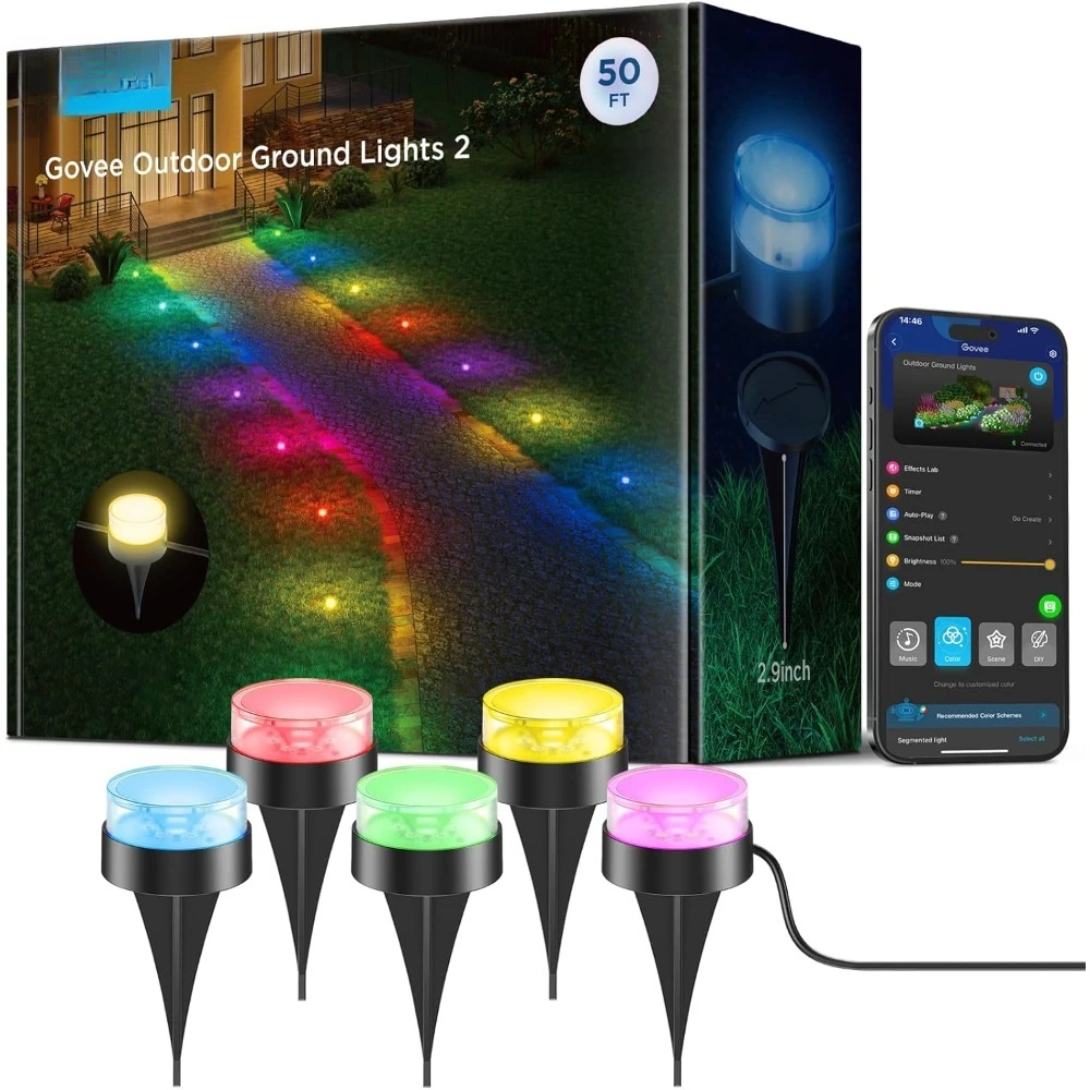 

Уличные гирлянды для сада, 50 футов, 15 штук, RGBIC, теплый белый свет, IP67, водонепроницаемые, 63 режима сценариев, совместимость с Alexa и Google