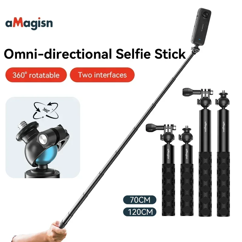 

aMagisn Omni-directional Selfie Stick for Insta360/DJI/GoPro 360° Rotation Aluminum Alloy Selfie Stick Accessories