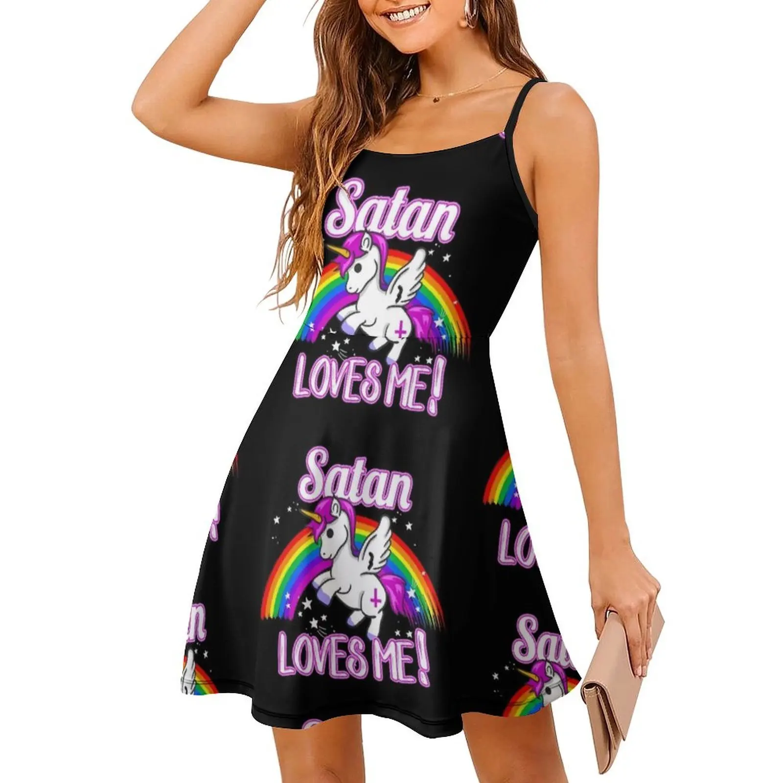 الشيطان يحبني-يونيكورن قوس قزح الدين الصليب الكورية نمط فستان للنساء فستان كاجوال أنيق للحزب أو ارتداء اليومي الشيطان