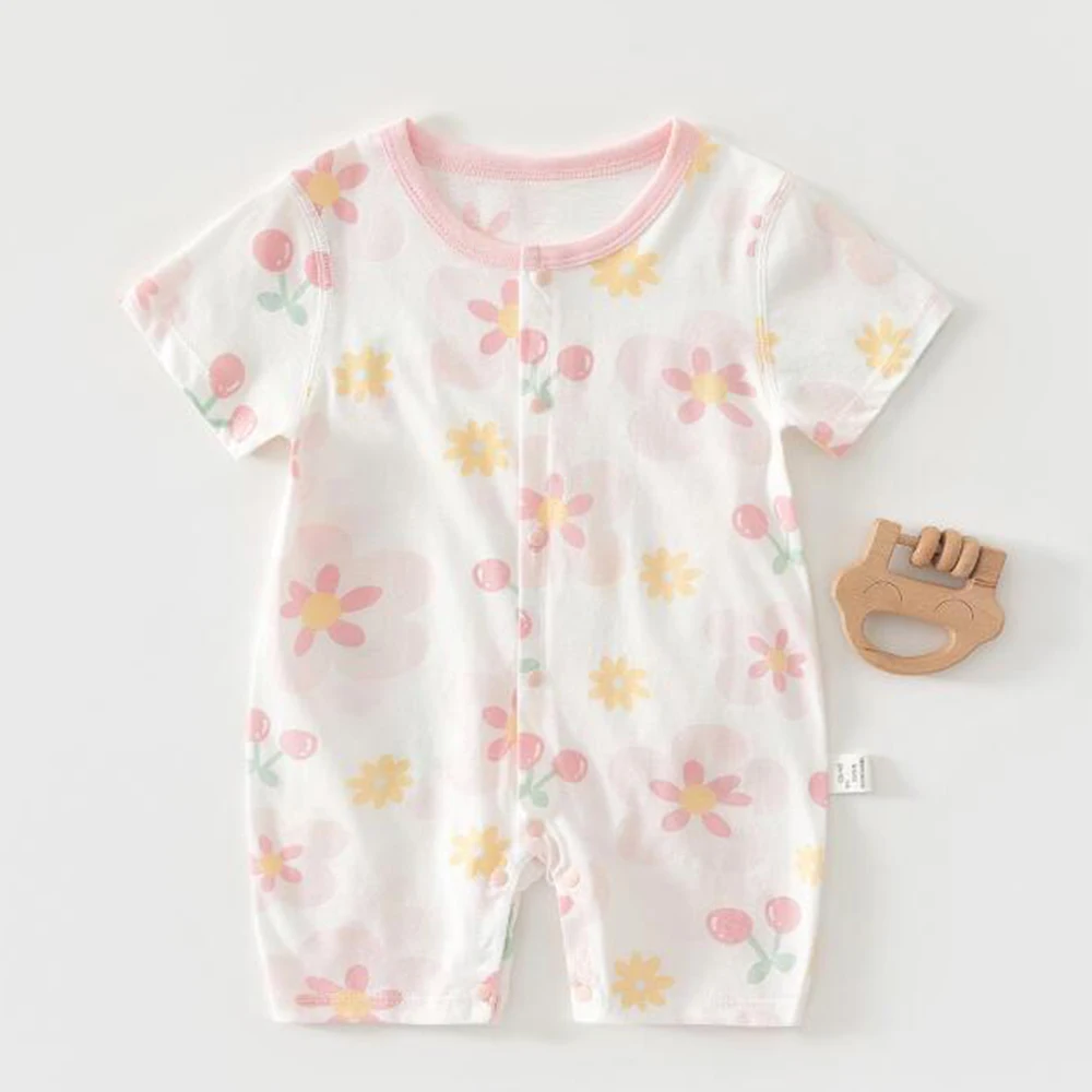 بوتيك ملابس الفتيات الصغيرات الصيف 100% القطن رومبير الأزهار رقيقة نوع الوليد الرضع بذلة الطفل #1