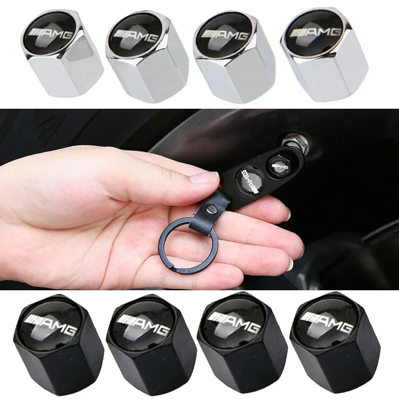 Car Air Valve Cap for Mercedes Benz AMG W204 W205 W210 W211 W212 W164 W140 W213 W215 Stem Anti Dirty Tyre Valve Covers key ring