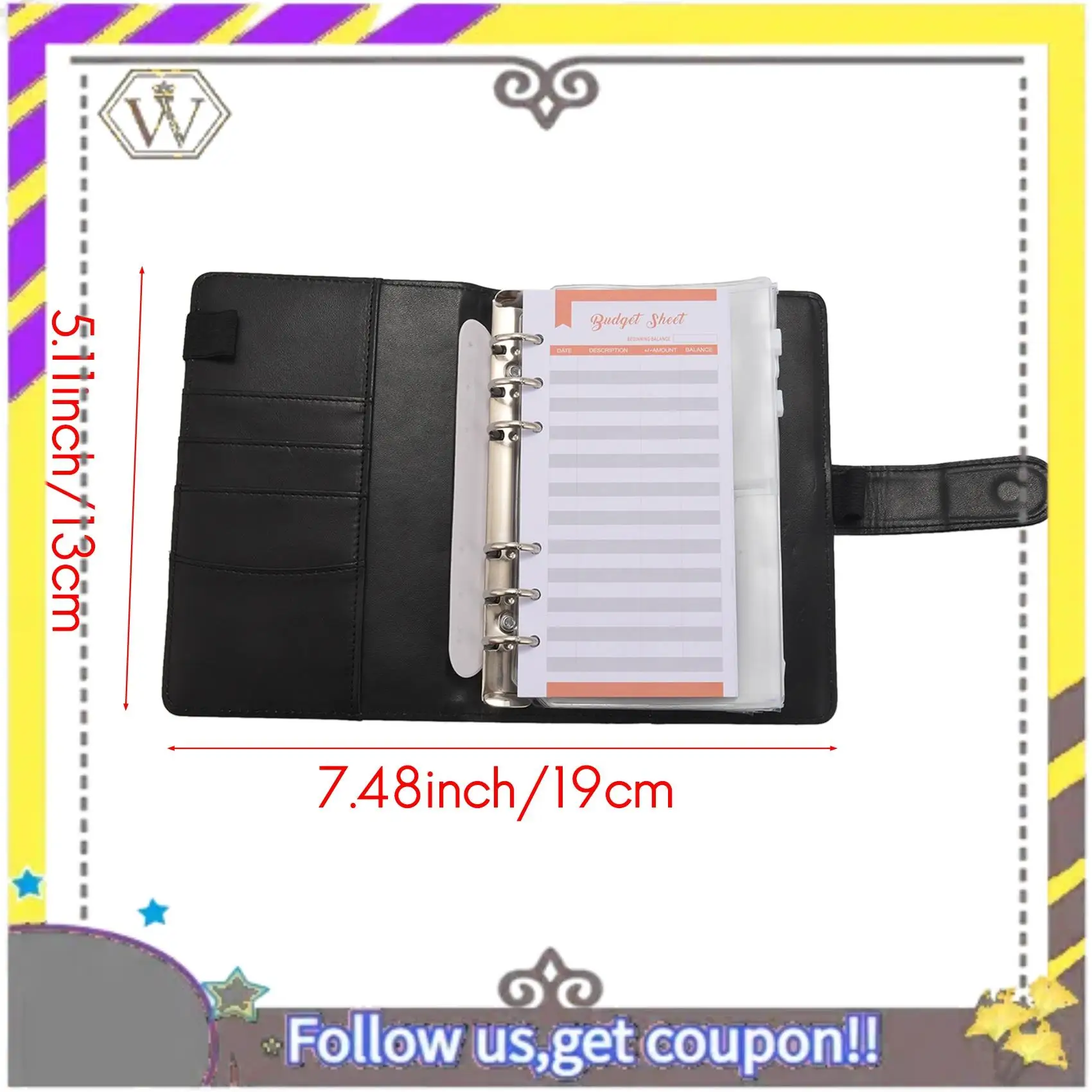 

New Budget Binder, A6 PU Leather Notebook Planner Organizer Refillable 6 Ring Binder Cover Letter Sticker Labels