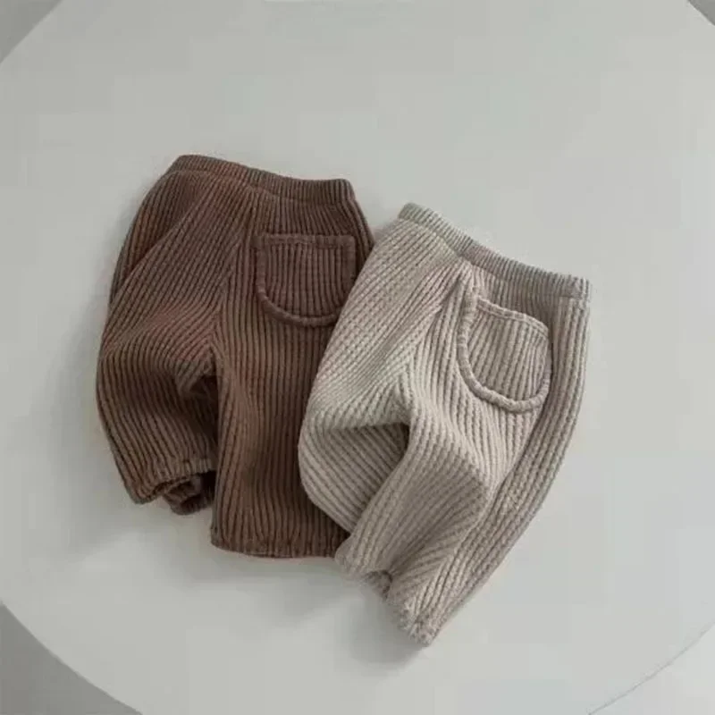 Autumn Winter New Baby Solid Trousers Cotton Infant Ribbed Pants Fashion Boys Girls Sports Pants Toddler Kids Casual Pants