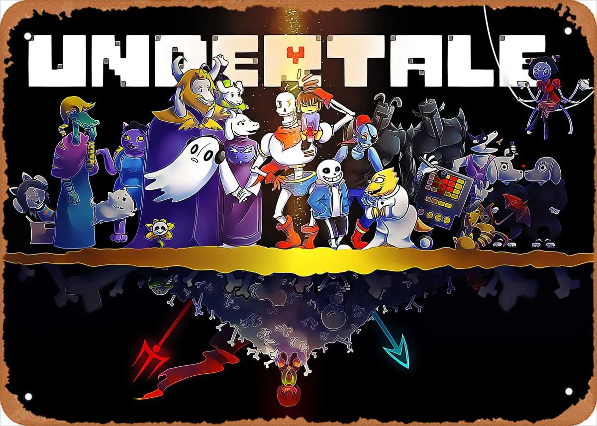 Anime Metal Poster Undertale figure poster metal tin sign Undertale Wall Art Decor Tin Sign-8x12inch sign