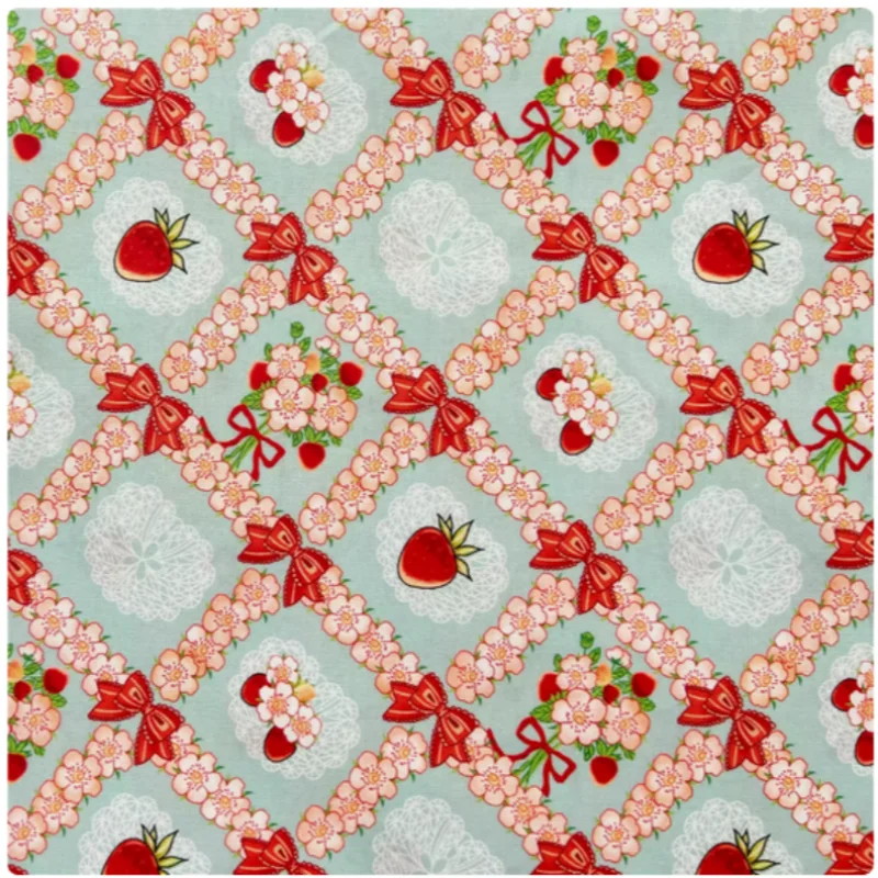 

Strawberry Bowknot Flower Print Pure Cotton Fabric, Handmade DIY, Notebook Decoration, Children Dress Sewing Material, M35