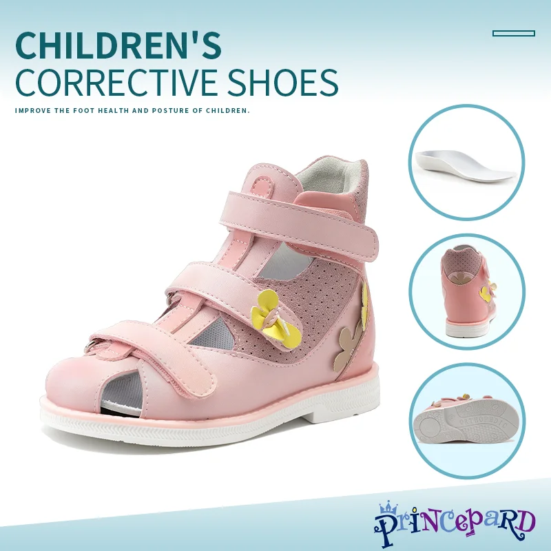 

Girls Summer Sandals with Flower Princepard Children's Orthopedic Shoes Ankle Support Corrective Toe Walking Club Feet