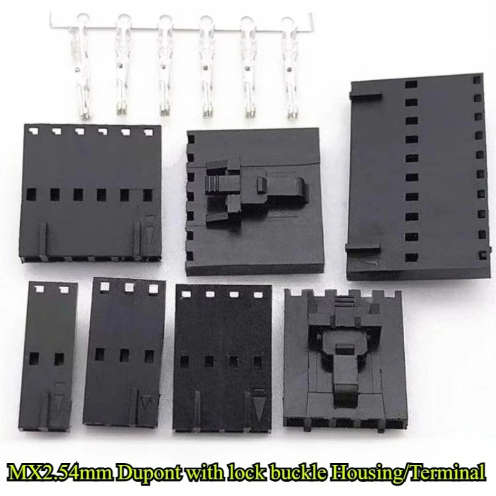 100Pcs Dupont MX2.54mm with Lock Buckle Pitch 2.54mm Housing 2P/3P/4P/5P/6P/7P/8P/9P/10P Pin Plastic Shell Terminal Connector