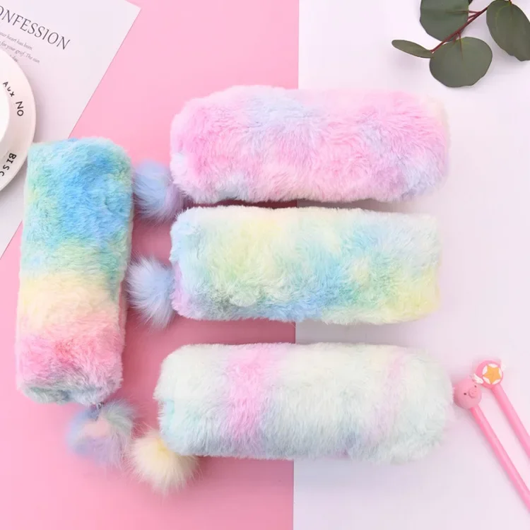 Creative Pen Bag Gradient Color Cute Girl Plush Octagonal Pen Box Girl Heart Student Simple Storage Bag