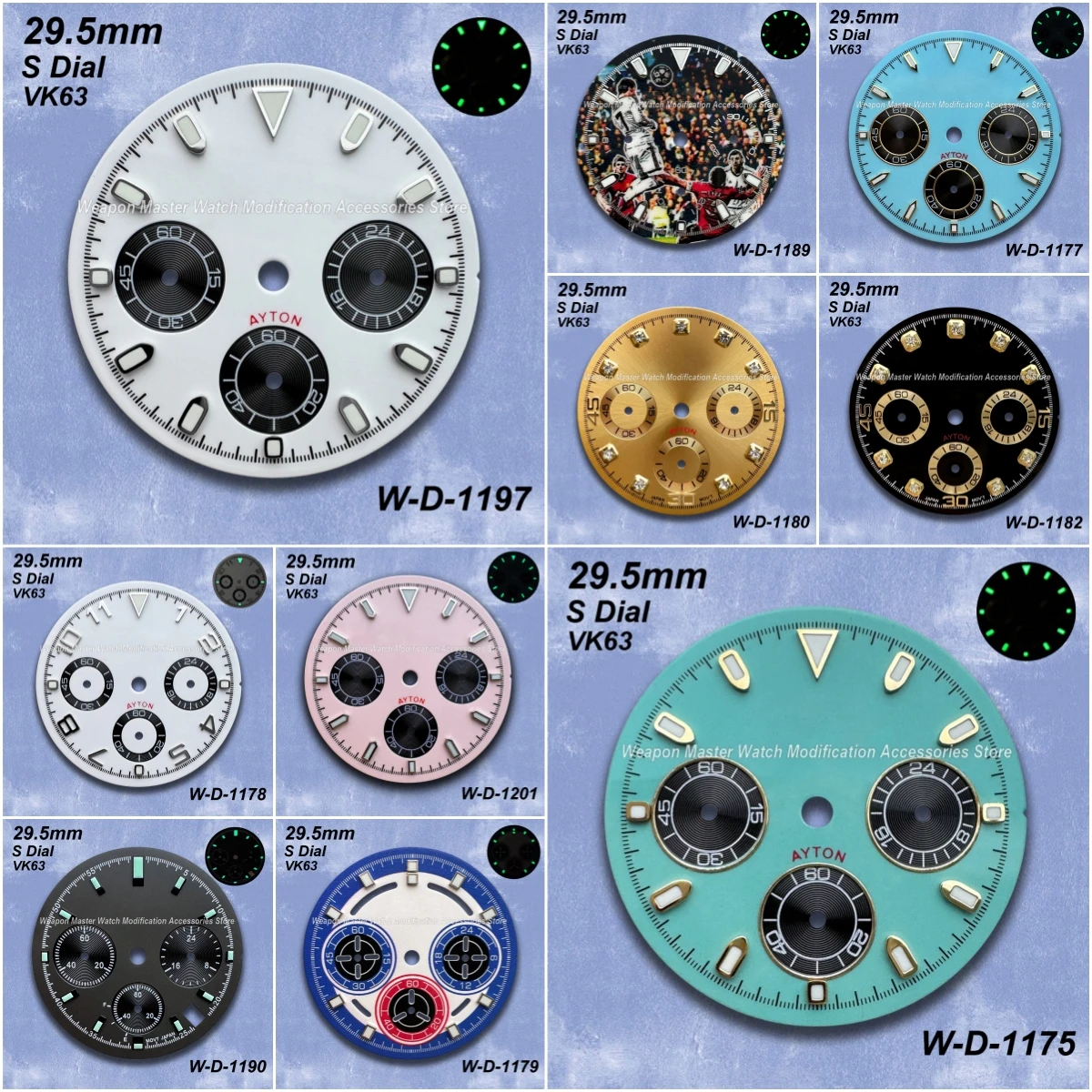 

29.5mm S Logo Panda DTN Diamond Dial For VK63 Movement Green/No Luminous High Quality Watch Modification Accessories