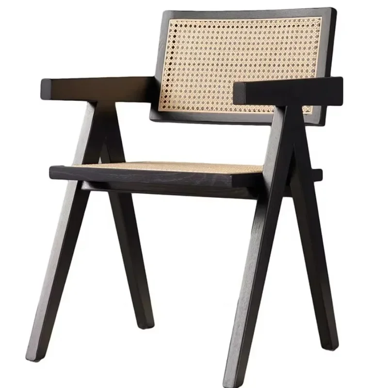 

Ash Black Restaurant Cane Wood Hotel Luxury Modern Rattan Dining Chair With Arms Solid Ins Simple Backrest