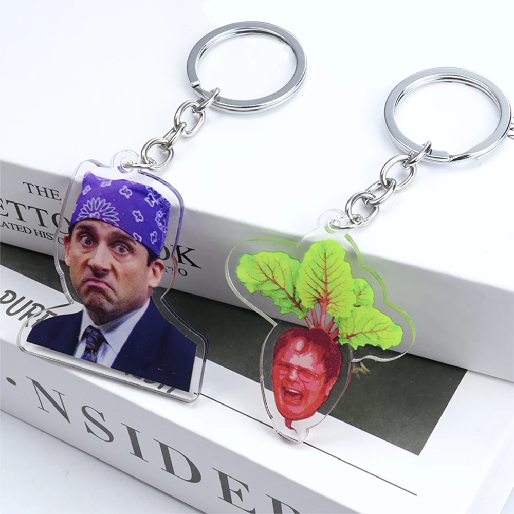 Hot TV The Office Series Funny Acrylic Keychain Michael Scott Dwight Schrute Figure Keyring Keys Bag Pendant Fans Gift Souvenir