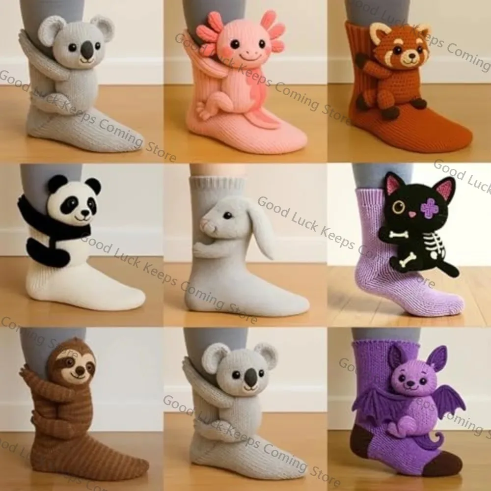 

3D вязаные милые носки-тапочки с животными, новая забавная новинка, вязаные крючком теплые носки ручной работы, кубический ленивец, панда, креативные детские подарки