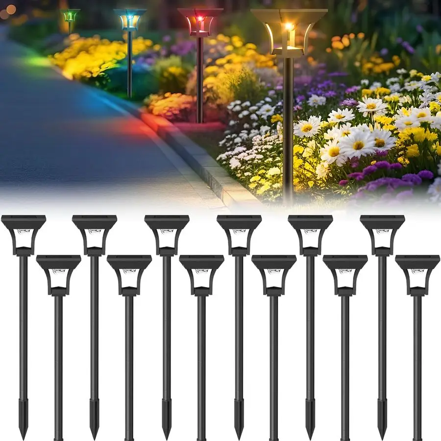

12 Pack RGBCW Solar Pathway Outdoor Lights, 3 Lighting Modes Solar LED Garden Lights, IP65 Waterproof Outside Solar Powered Land