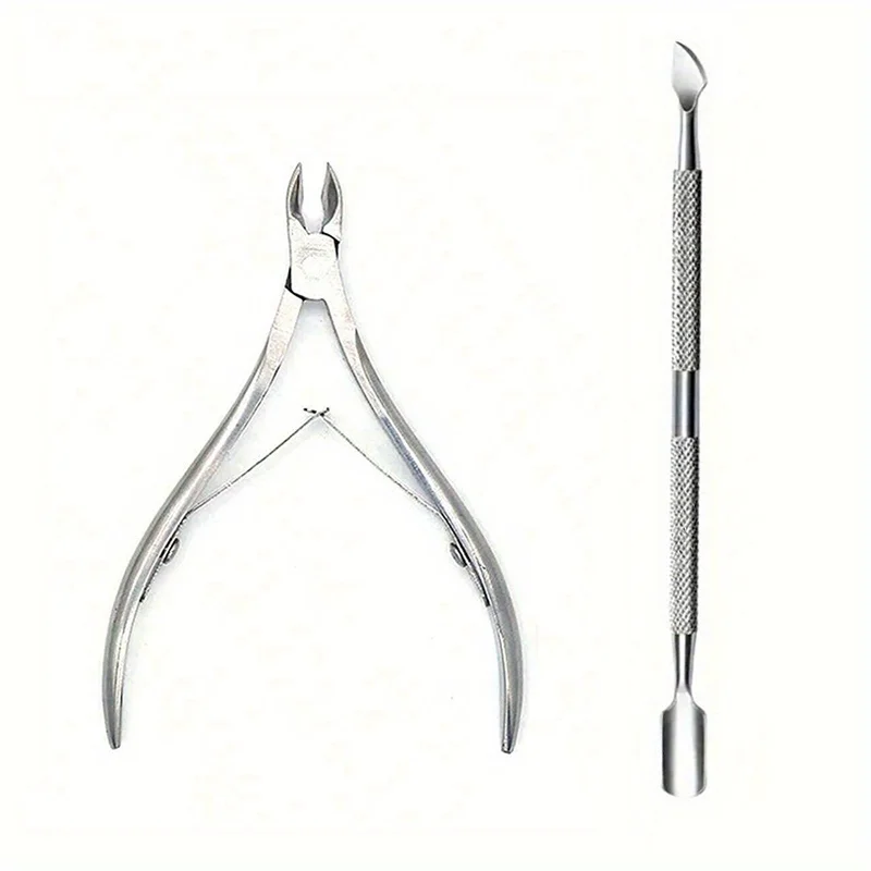 Set di strumenti per nail art per manicure in acciaio inossidabile con mascella affilata e design elastico a doppia molla, pinzetta per spingi cuticole per unghie