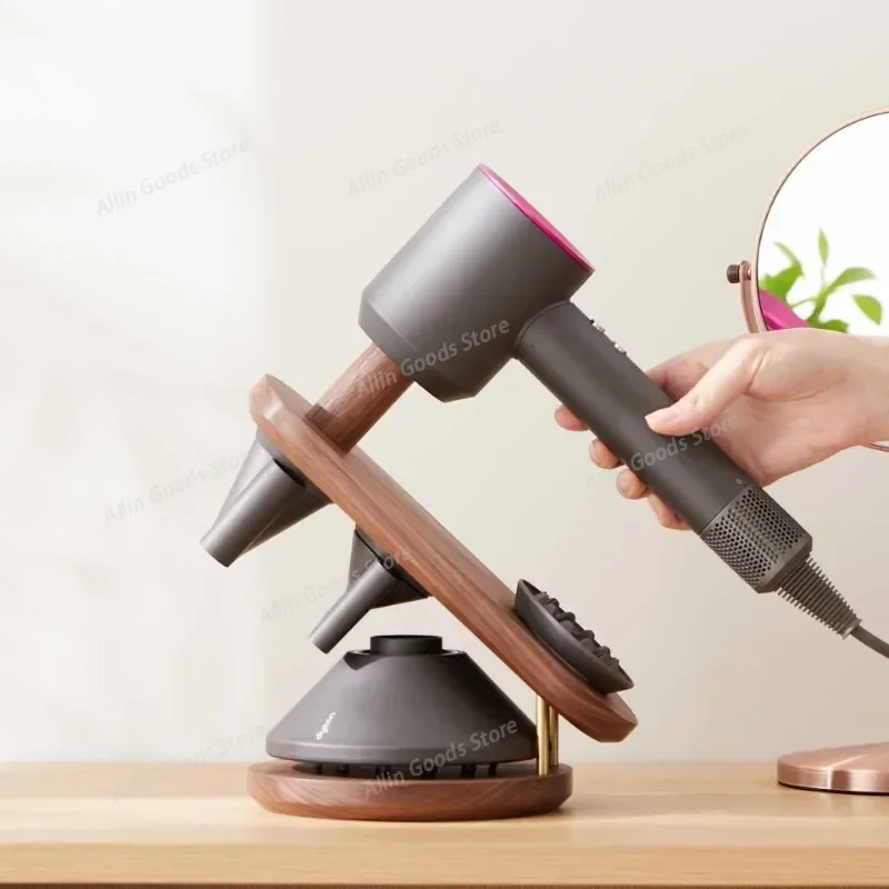 1 Pcs Walnut Wood Bathroom Storage Rack - Wall Mount/Hair Dryer Holder For Dyson Supersonic, Desktop Hairdrier Organizer Shelf