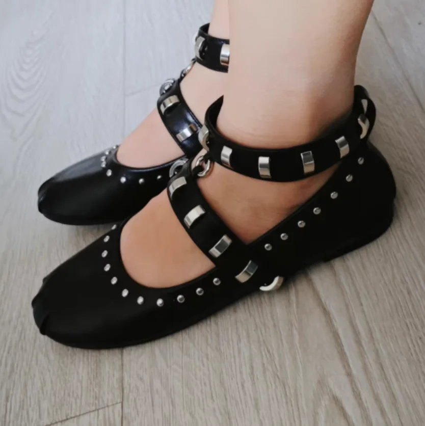 

2026 Spring Summer Casual Mary Jane Flats Rivets Studs Punk Ballet Flat Heel Boat Shoes Oxfords Loafers Derby Shoes Streetwear